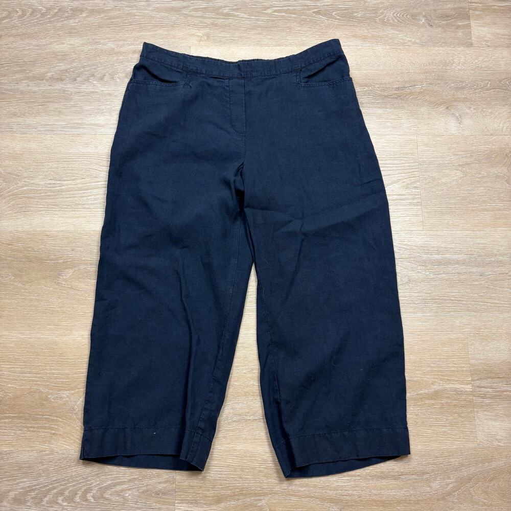J Jill Love‎ Linen Wide Leg Ankle Pant Women's L Color Navy